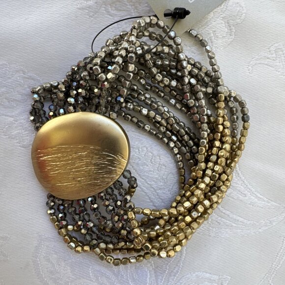 Chico's Dark Gold & Silvertone Stretch Beaded Shimmery Stackable Bracelet - NWT - Picture 7 of 12